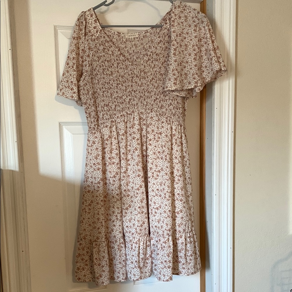 JODIFL Floral Mini Dress - Cream and Brown